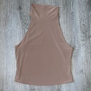 Women's Open Edit Mock Neck Sleeveless Top, Size small tan nude